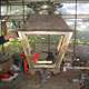 One off brass French lantern, during construction