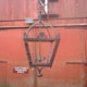 Large brass French lantern, aged, full view, hanging