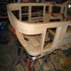 Bentley 3 Litre ash timber frame during construction, offside rear