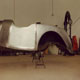 A completed steel body with aluminium door skins for a Lagonda M45 at our old workshop, nearside door and rear